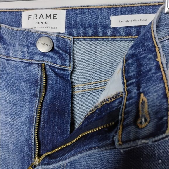 Frame Jeans Le Sylvie Kick Boot Out Paint Splatter Fray High Rise Crop Denim 24 - Picture 7 of 11